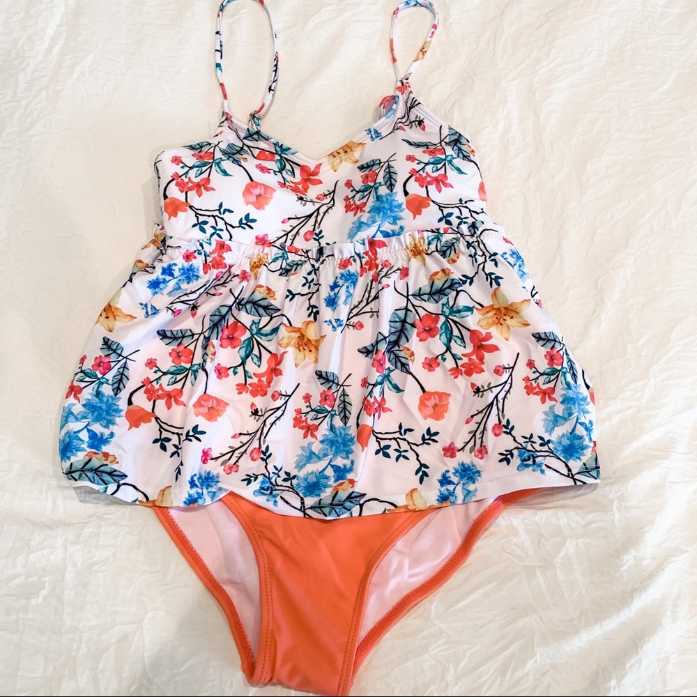 floral tankini with high waisted bottoms